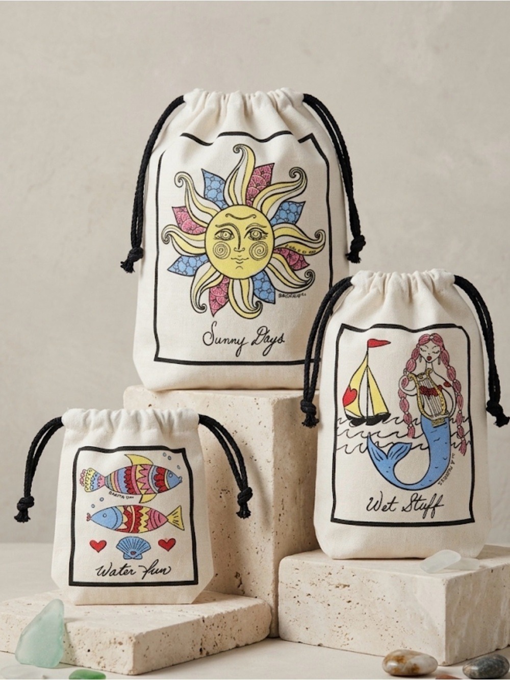 BRIGHTON Canvas Cinch Drawstring Bag Travel  3 bags